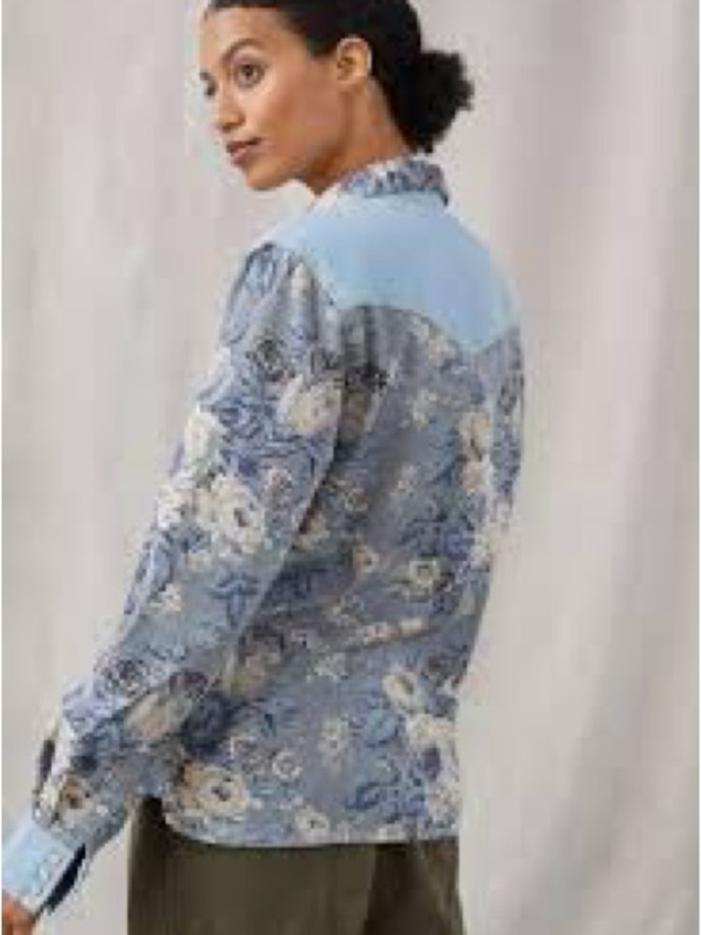 Anthropologie Love The Label Floral Chambray Western Button-Down Shirt (121) - Picture 2 of 7